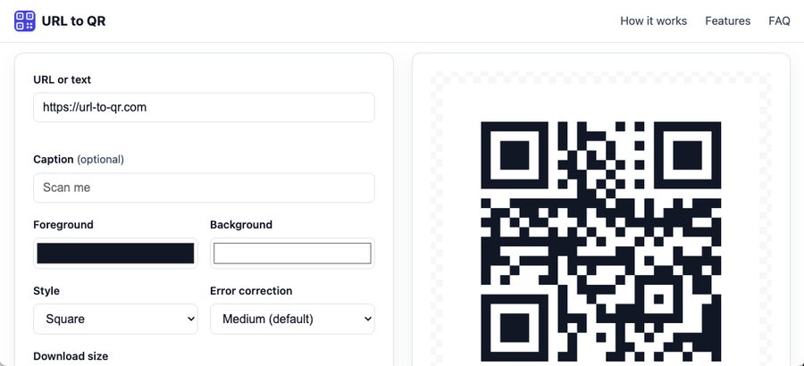 URL to QR screenshot